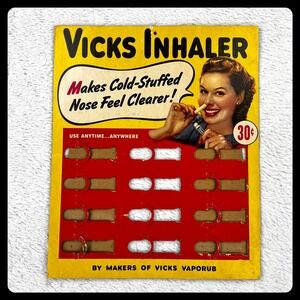 Vintage 1950s Vicks Inhaler Advertising Sign 12" Cardboard Store Counter Display